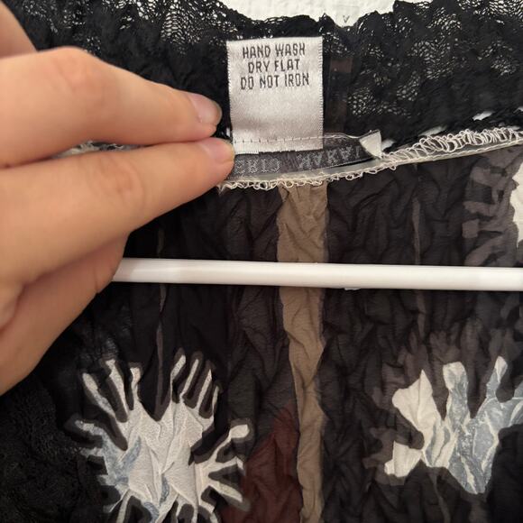 Alberto Makali Sheer Blouse Large Y2K Boho Crinkle Abstract Lace Stretchy Career - Picture 10 of 10